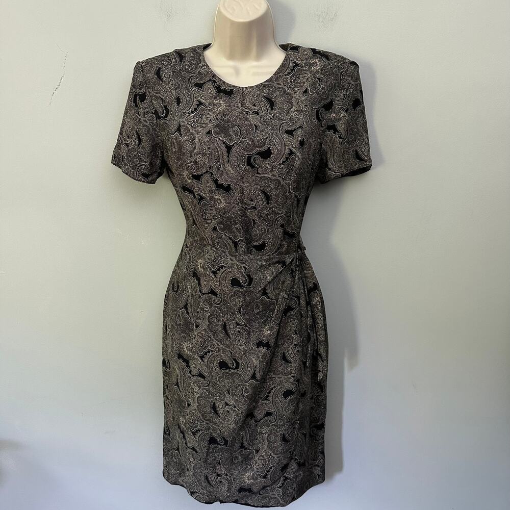 Vintage Patrick Collection Dress 4 Black Paisley Silk Sheath Dainty Cocktail
